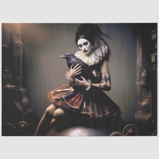 Dark Romantic Raven Motif Seidenpapier (Vorderseite)
