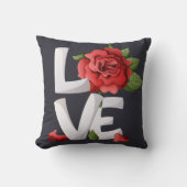 Dark Romantic Red Rose Love Typography Botanical Kissen (Vorderseite)