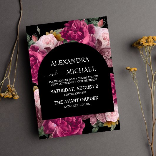 Dark Romantic Watercolor Floral Dutch Masters Wedd Einladung