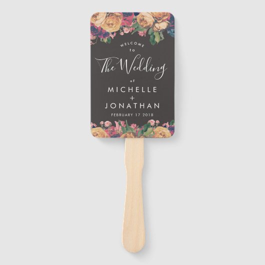 Dark Rose Botanical Fete Wedding Fächer (Vorderseite)