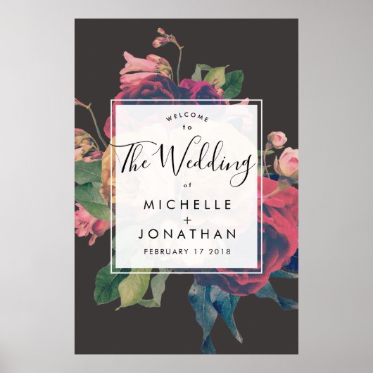 Dark Rose Botanical Fete Wedding Poster (Vorne)