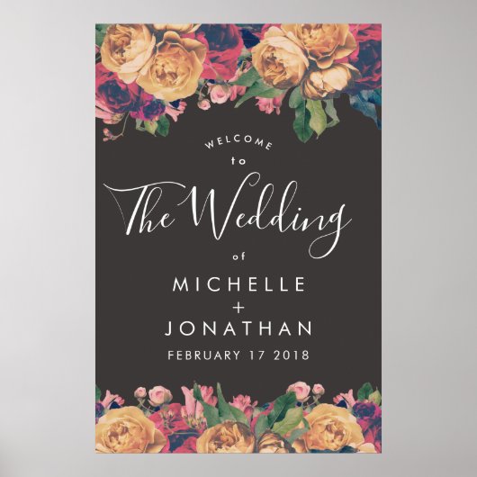 Dark Rose Botanical Fete Wedding Poster (Vorne)