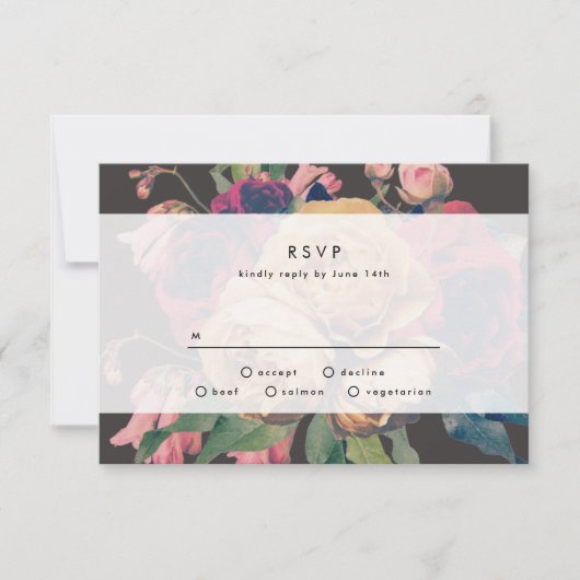 Dark Rose Botanical Fete Wedding RSVP Card (Vorderseite)