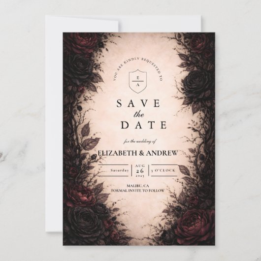 Dark Rose Gothic Wedding Save The Date (Vorderseite)