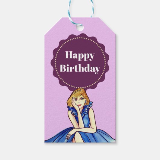 Dark Royal Blue Cocktail Gown Fashion Illustration Geschenkanhänger (Vorderseite)