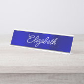 Dark Royal Blue Foil Stilvolle Monoline Script Schreibtischnamensplakette (Vorderseite )