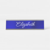 Dark Royal Blue Foil Stilvolle Monoline Script Schreibtischnamensplakette (Vorderseite )