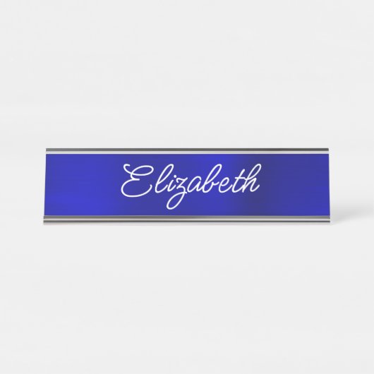 Dark Royal Blue Foil Stilvolle Monoline Script Schreibtischnamensplakette (Vorderseite )