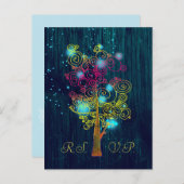 Dark Royal Blue Spiral Trees Rustic Wedding RSVP Einladungspostkarte (Vorne/Hinten)
