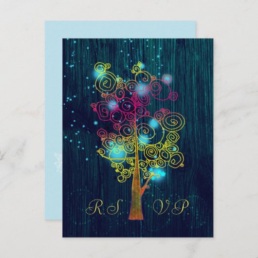 Dark Royal Blue Spiral Trees Rustic Wedding RSVP Einladungspostkarte (Vorne/Hinten)