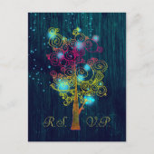 Dark Royal Blue Spiral Trees Rustic Wedding RSVP Einladungspostkarte (Vorderseite)