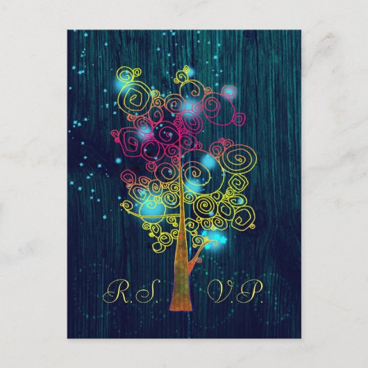 Dark Royal Blue Spiral Trees Rustic Wedding RSVP Einladungspostkarte (Vorderseite)