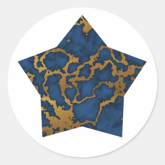 Dark Royal Blue und Gold Marmor Texture auf Star Runder Aufkleber (Vorderseite)