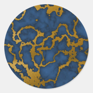 Dark Royal Blue und Gold Marmor Texture Design Runder Aufkleber
