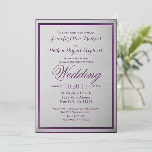 Dark Royal Lila Kontur auf Gray Gradient Einladung (Stehend Vorderseite)
