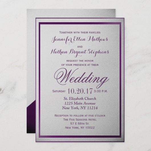 Dark Royal Lila Kontur auf Gray Gradient Einladung (Vorne/Hinten)