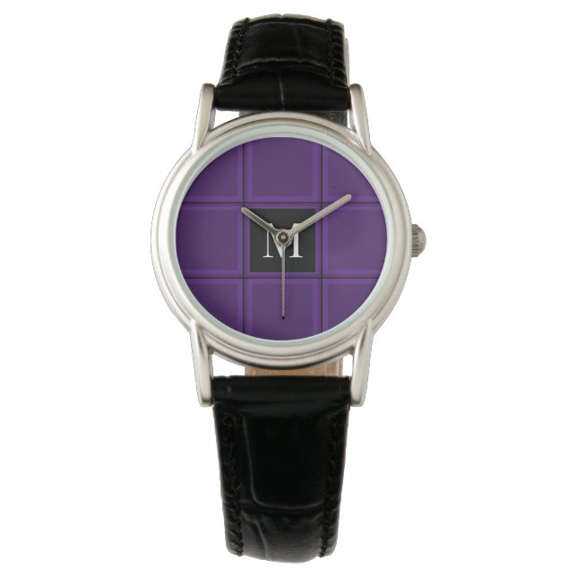 Dark Royal Lila Striped Custom Single Initial Armbanduhr (Vorderseite)
