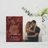 Dark Ruby Florals Save The Date (Stehend Vorderseite)