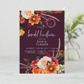 Dark Russet Boho Floral Burgundy Bridal Luncheon Einladung (Stehend Vorderseite)