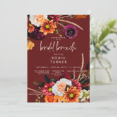 Dark Russet Boho Floral Rust Bridal Brunch Einladung (Stehend Vorderseite)