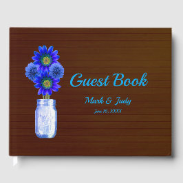 Dark Rustic Blue Floral Mason Jar Wedding Gästebuch