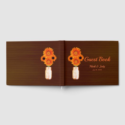 Dark Rustic Orange Floral Mason Jar Wedding Gästebuch (Voll)