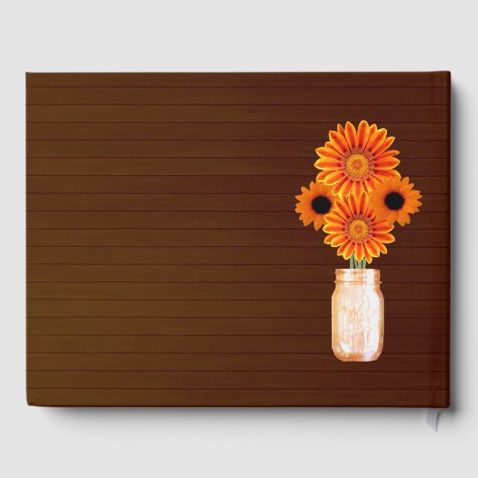 Dark Rustic Orange Floral Mason Jar Wedding Gästebuch (Rückseite)