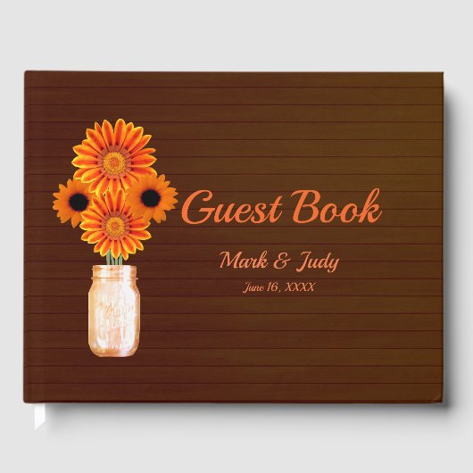 Dark Rustic Orange Floral Mason Jar Wedding Gästebuch (Vorderseite)