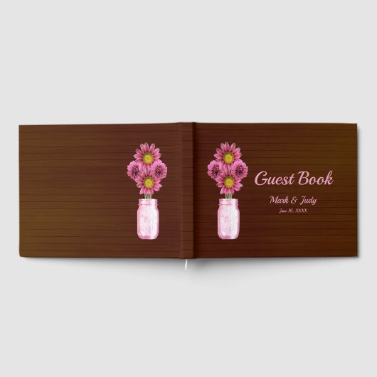Dark Rustic Pink Floral Mason Jar Wedding Gästebuch (Voll)