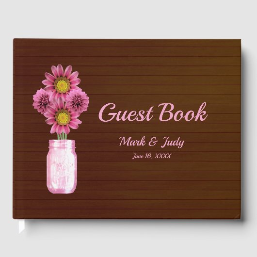 Dark Rustic Pink Floral Mason Jar Wedding Gästebuch (Vorderseite)