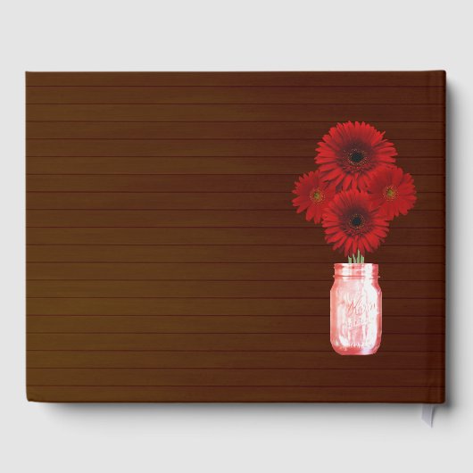 Dark Rustic Red Floral Mason Jar Wedding Gästebuch (Rückseite)