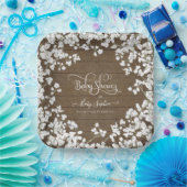 Dark Rustic Wood Script Babys Breath Baby Dusche Pappteller (Party)