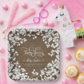 Dark Rustic Wood Script Babys Breath Baby Dusche Pappteller (Party)