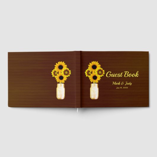 Dark Rustic Yellow Floral Mason Jar Wedding Gästebuch (Voll)