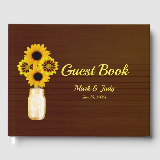 Dark Rustic Yellow Floral Mason Jar Wedding Gästebuch (Vorderseite)
