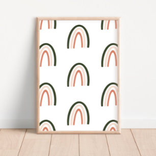 Dark Sage Boho Rainbows Nursery Decor Poster
