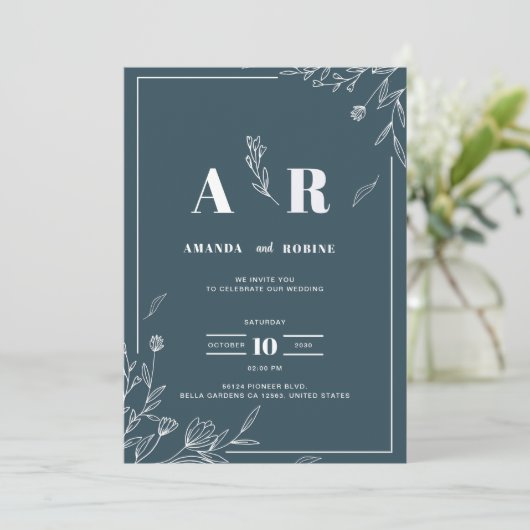 Dark Sage Botanische Hochzeitseinladung Einladung (Stehend Vorderseite)