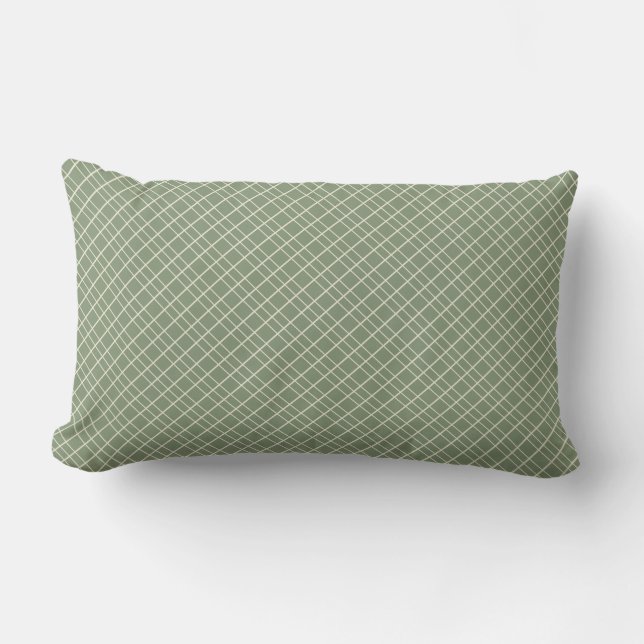 Dark Sage Diagonal Tattersall Lumbar Pillow Kissen Für Draußen (Vorderseite)