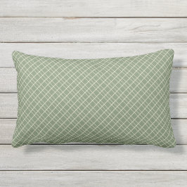 Dark Sage Diagonal Tattersall Lumbar Pillow Kissen Für Draußen