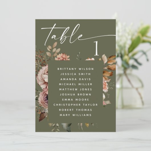 Dark Sage Gray Boho Woodland Hochzeitstabelle Einladung (Stehend Vorderseite)