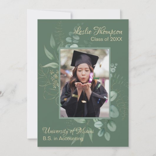 Dark Sage Green Botanical Abschluss Einladung (Rückseite)