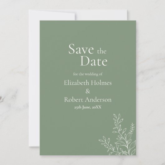 Dark Sage Green Botanical Save the Date Einladung (Vorderseite)