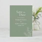 Dark Sage Green Botanical Save the Date Einladung (Stehend Vorderseite)