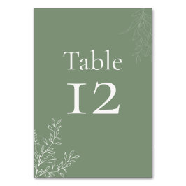 Dark Sage Green Botanical Table Number Tischnummer