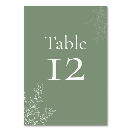 Dark Sage Green Botanical Table Number Tischnummer (Vorderseite)