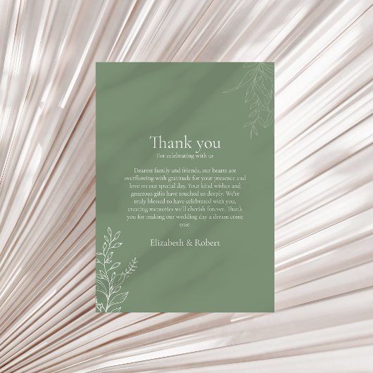 Dark Sage Green Botanical Thank You Card Dankeskarte