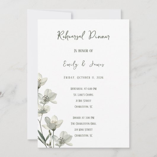 Dark Sage Green Botanical Wedding Einladung (Vorderseite)