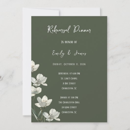 Dark Sage Green Botanical Wedding Einladung (Vorderseite)