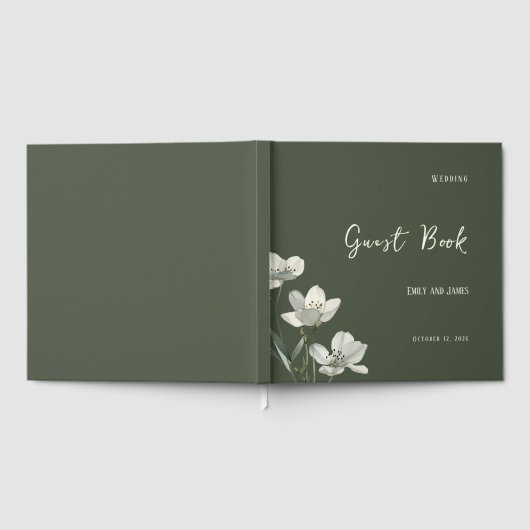 Dark Sage Green Botanical Wedding Gästebuch (Voll)