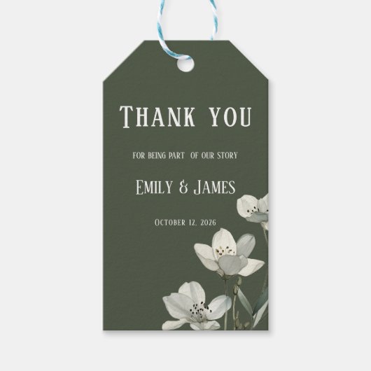 Dark Sage Green Botanical Wedding Geschenkanhänger (Vorderseite)